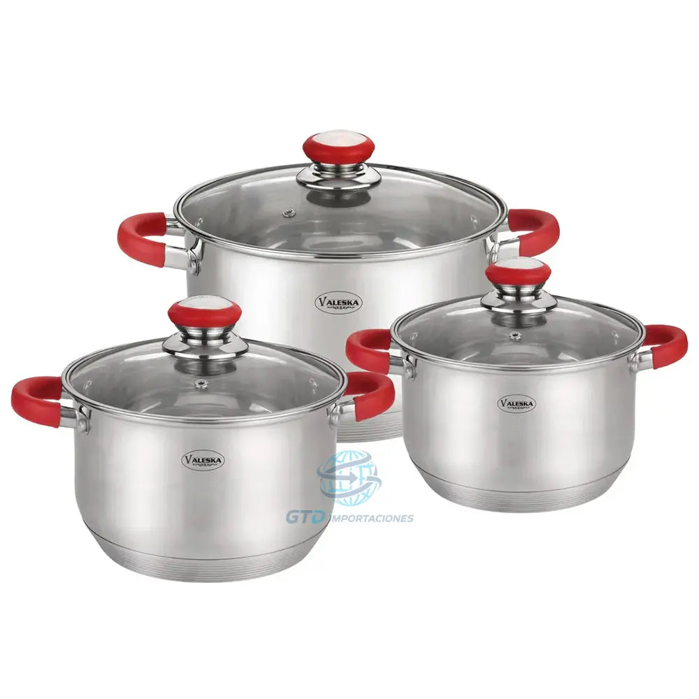 Ollas En Acero Quirúrgico Valeska De 6 Pcs Tapa Vidrio
