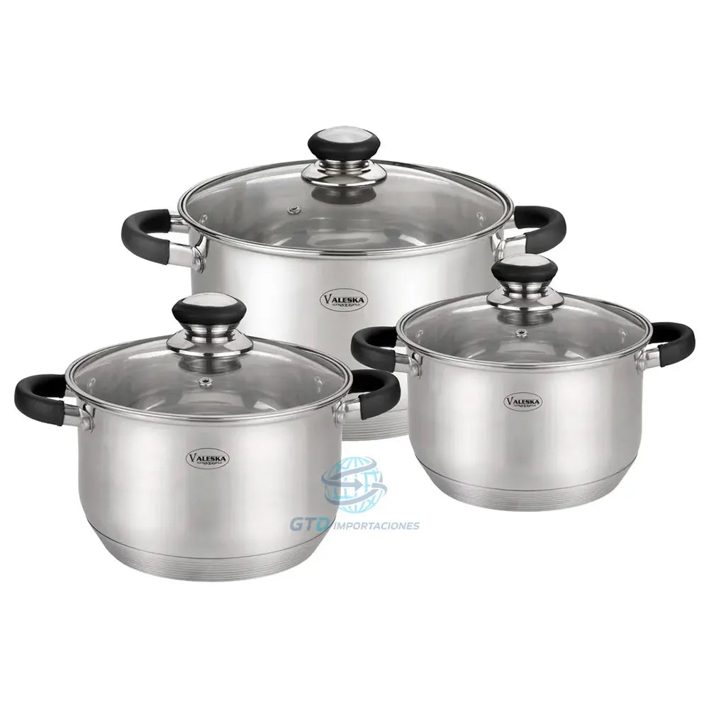 Ollas En Acero Quirúrgico Valeska De 6 Pcs Tapa Vidrio