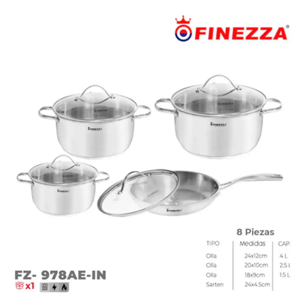 Set De Ollas Finezza – 8 Piezas Acero Inoxidable 18/10 FZ-978AE-IN