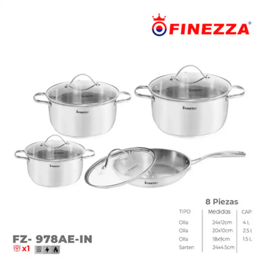 Set De Ollas Finezza – 8 Piezas Acero Inoxidable 18/10 FZ-978AE-IN
