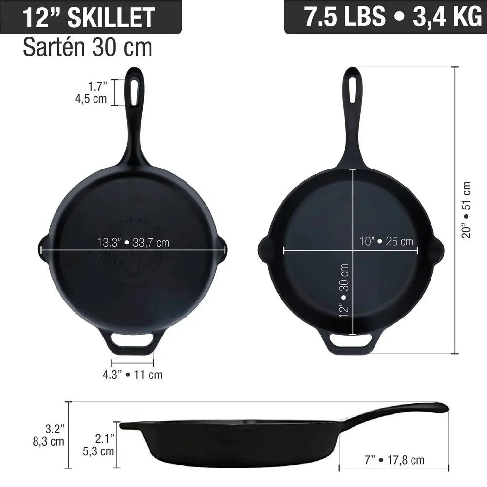 Sartén Victoria en Hierro Fundido Curada de 30 cm - 3.1L