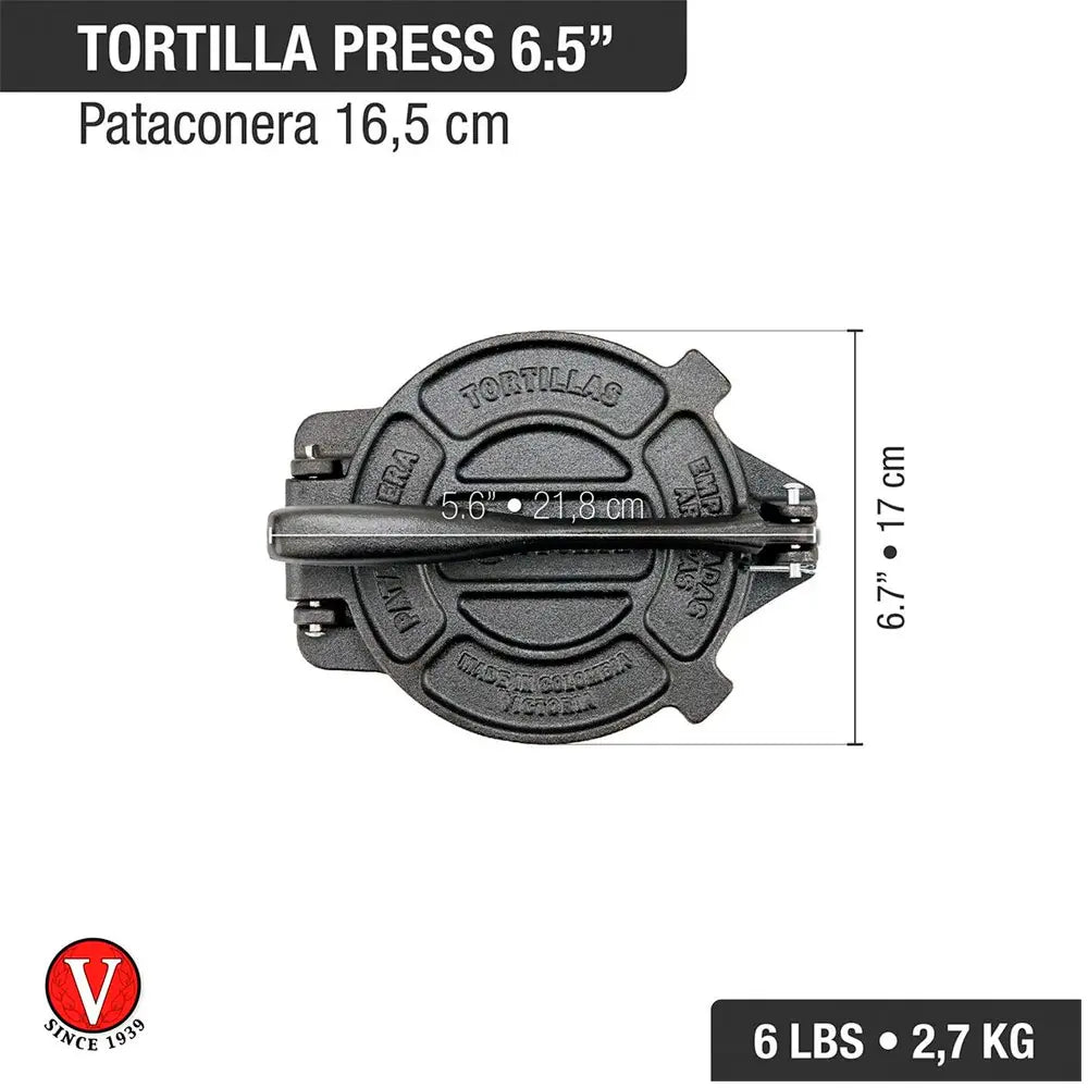 Prensa Tortilla de 16.5 cm Hierro Fundido Victoria Curada