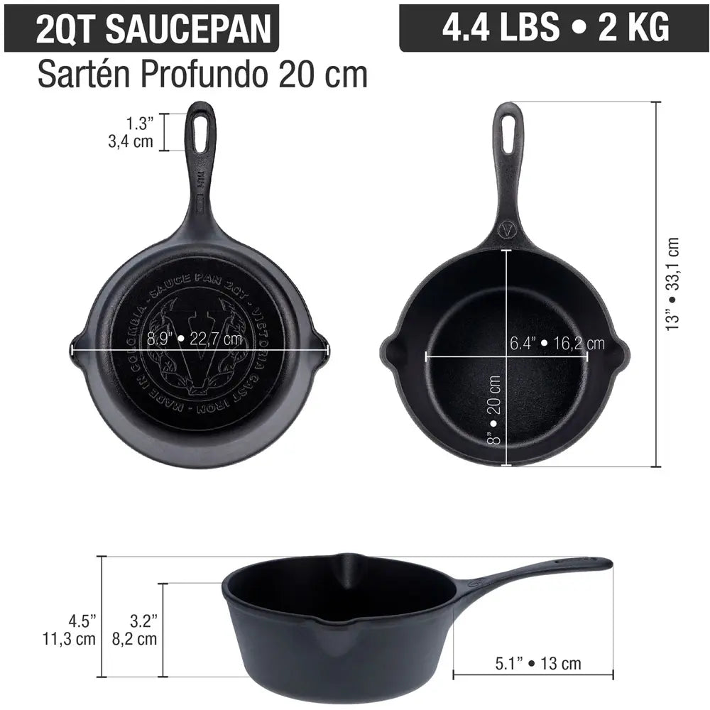 Sartén Profundo Victoria en Hierro Fundido  20 cm - 1.9L