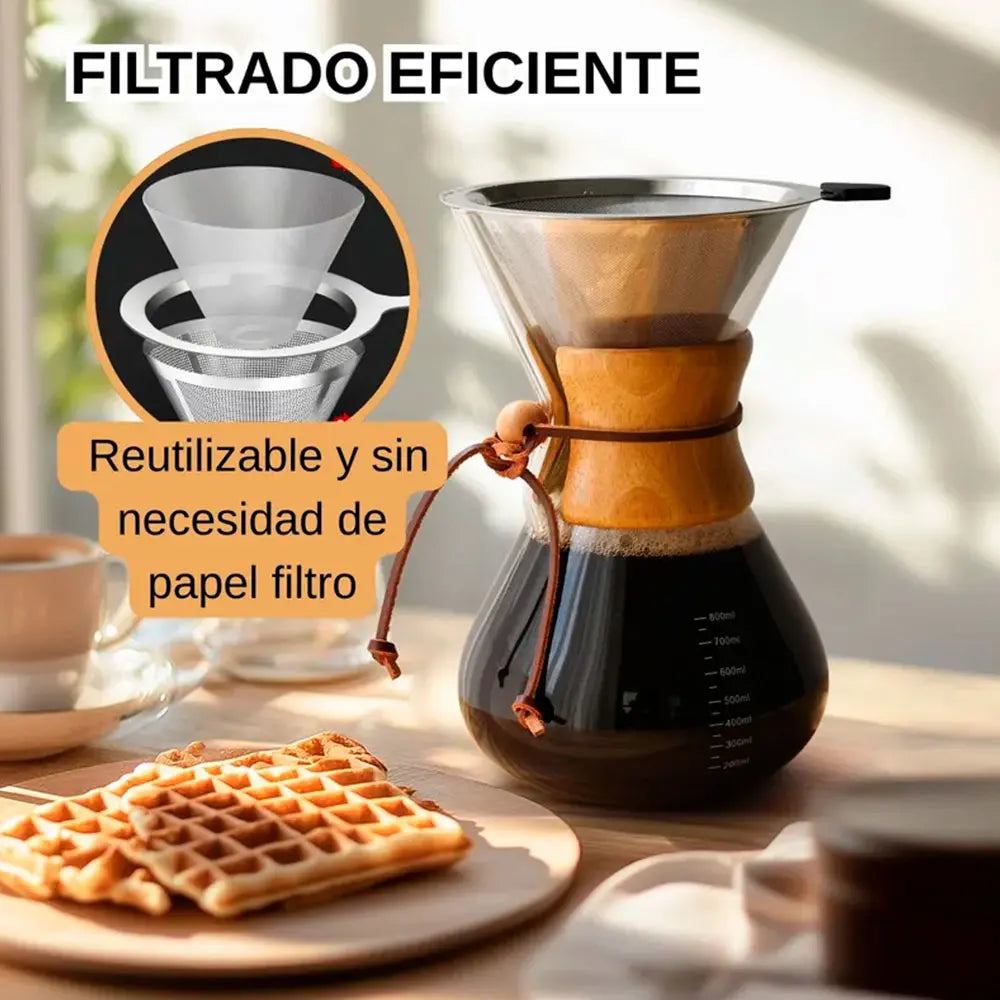 Cafetera De Goteo Chemex De 600ml Con Filtro En Acero Inoxidable