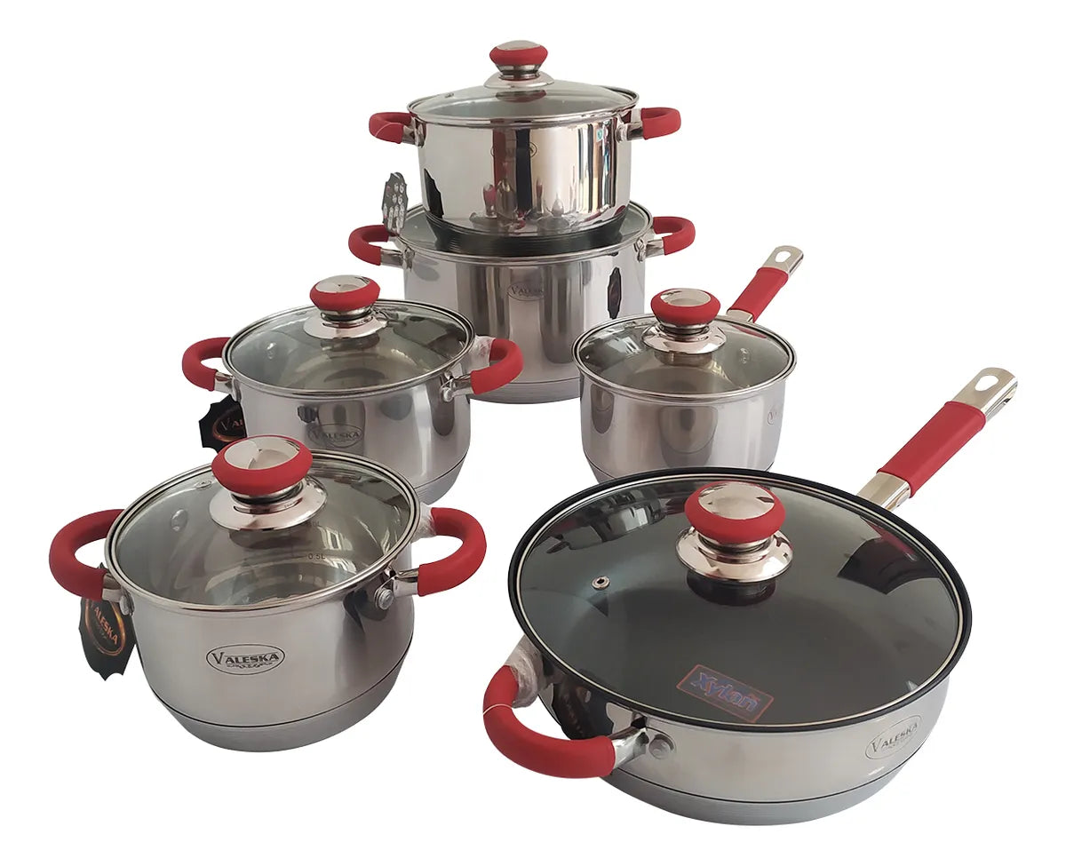 Olla En Acero Quirúrgico Valeska De 12 Piezas Tapa Vidrio
