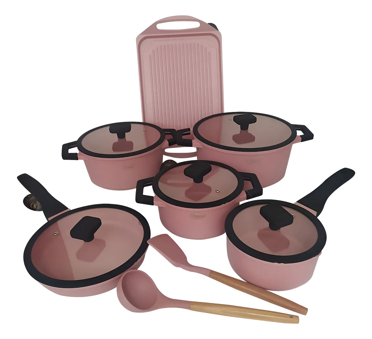 Juego De Ollas en Roca Volcánica Valeska 11 Piezas con Parrilla