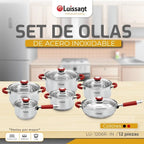 Ollas Luissant de 12 Pcs En Acero Inoxidable 18/10 Tapa Vidrio LU-1206R-IN