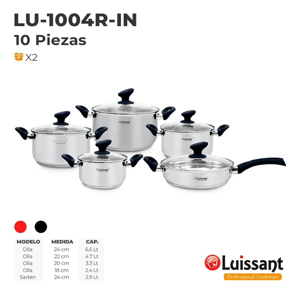 Ollas Luissant 10 Piezas En Acero Inoxidable 18/10 T/Vidrio