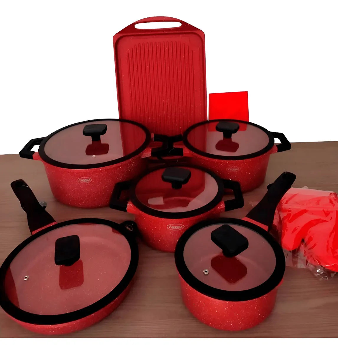 Juego De Ollas en Roca Volcánica Valeska 11 Piezas con Parrilla