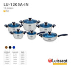 Ollas Luissant de 12 Pcs En Acero Inoxidable 18/10 Tapa Vidrio LU-1205A-IN