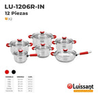 Ollas Luissant de 12 Pcs En Acero Inoxidable 18/10 Tapa Vidrio LU-1206R-IN