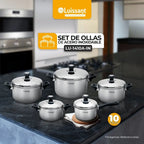 Ollas Luissant de 10 Pcs En Acero Inoxidable 18/10 Tapa Acero LU-1410A