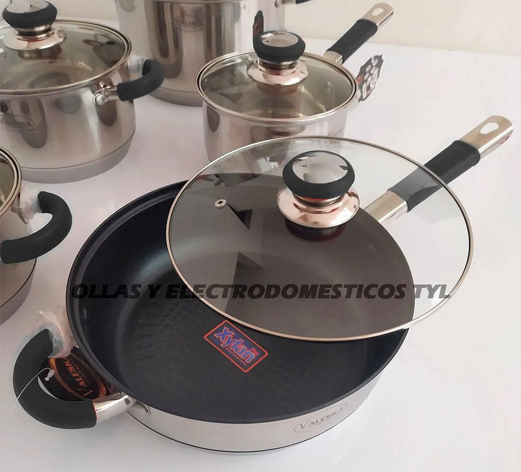 Olla En Acero Quirúrgico Valeska De 12 Piezas Tapa Vidrio