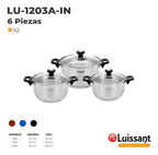 Ollas Luissant de 6 Pcs En Acero Inoxidable 18/10 Tapa Vidrio LU-1203A-IN
