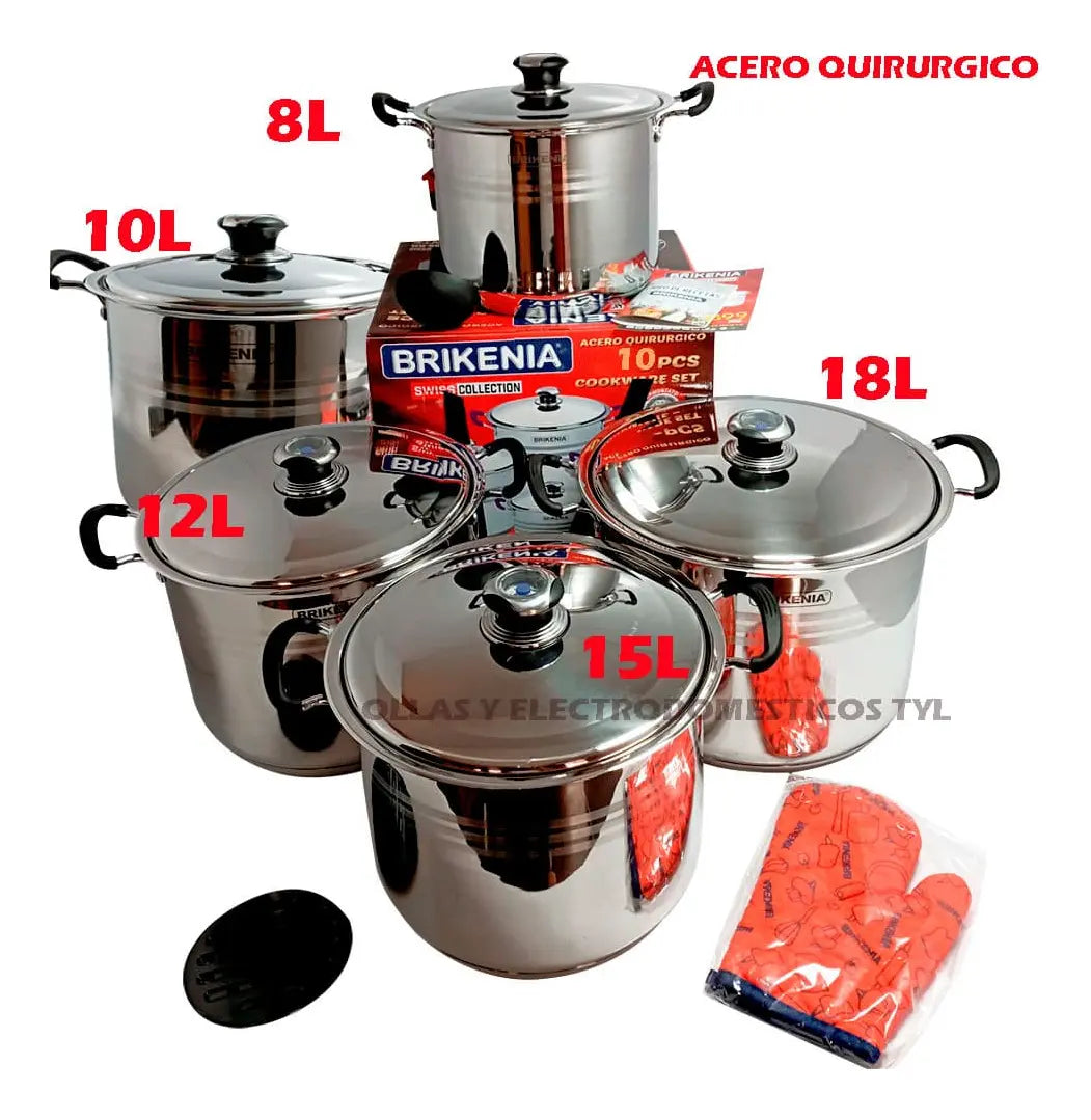 Ollas Grandes Brikenia 10 Piezas En Acero Quirúrgico T/Acero Con Termostato
