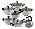 Ollas Luissant de 14 Pcs En Acero Inoxidable 18/10 Tapa Vidrio LU-1405A-IN