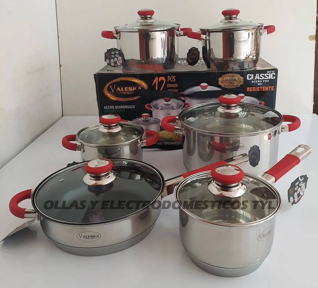Olla En Acero Quirúrgico Valeska De 12 Piezas Tapa Vidrio