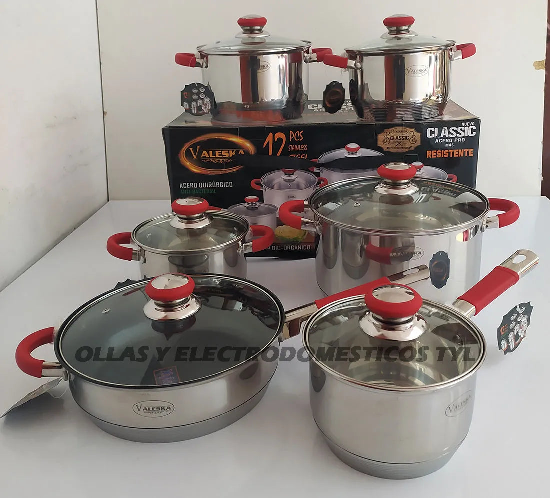Olla En Acero Quirúrgico Valeska De 12 Piezas Tapa Vidrio