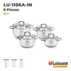 Ollas Luissant de 8 Pcs En Acero Inoxidable 18/10 Tapa Vidrio LU-1106A-IN
