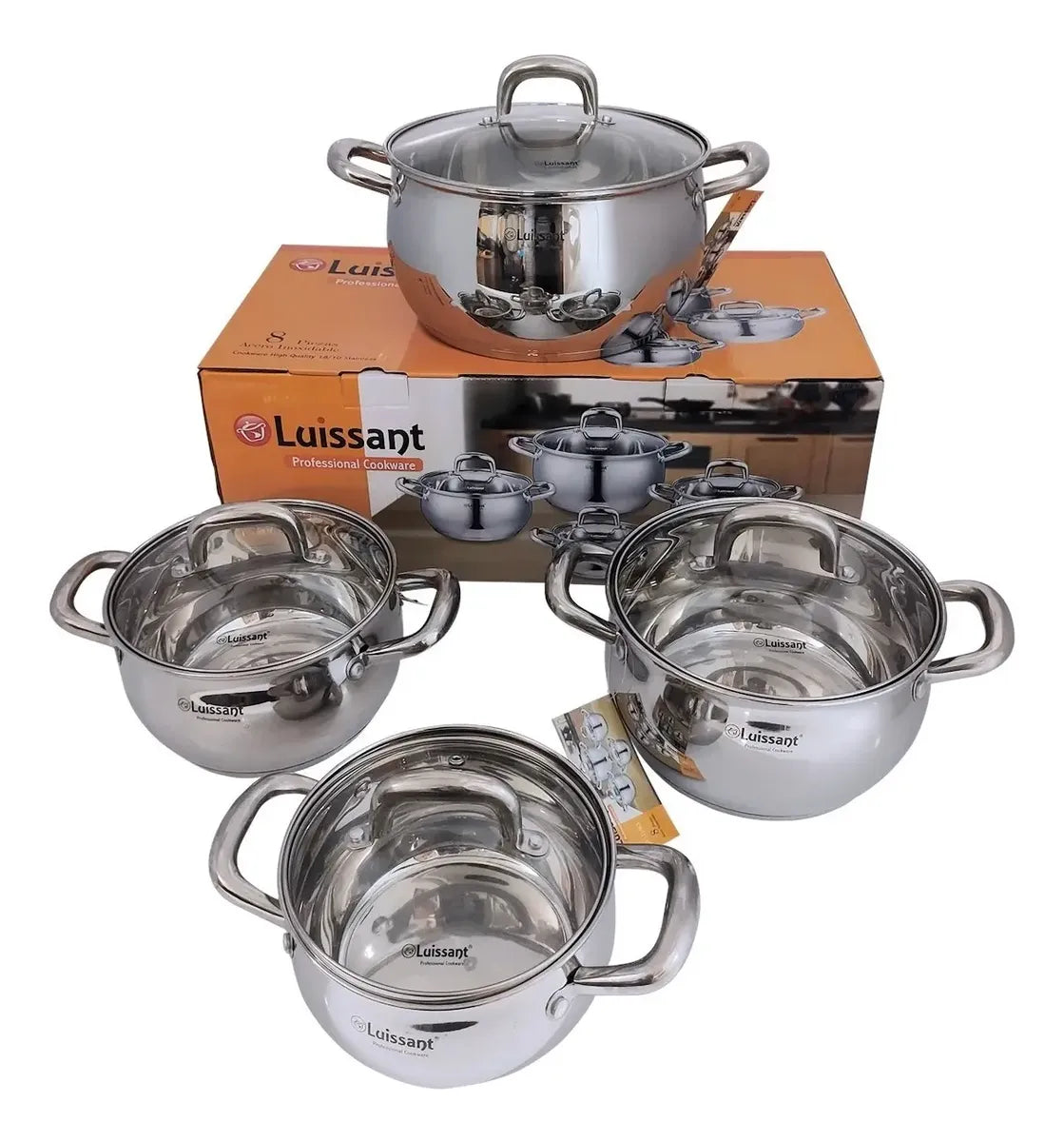 Ollas Luissant de 8 Pcs En Acero Inoxidable 18/10 Tapa Vidrio LU-1106A-IN