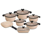 Ollas En Roca Volcánica Valeska De 13 Pcs Tapa Vidrio VL-RUBI13