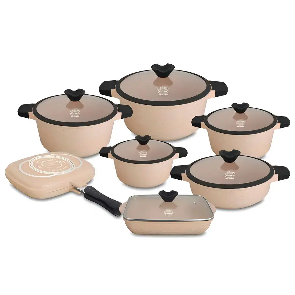 Ollas En Roca Volcánica Valeska De 13 Pcs Tapa Vidrio VL-RUBI13