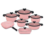 Ollas En Roca Volcánica Valeska De 13 Pcs Tapa Vidrio VL-RUBI13