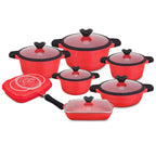 Ollas En Roca Volcánica Valeska De 13 Pcs Tapa Vidrio VL-RUBI13