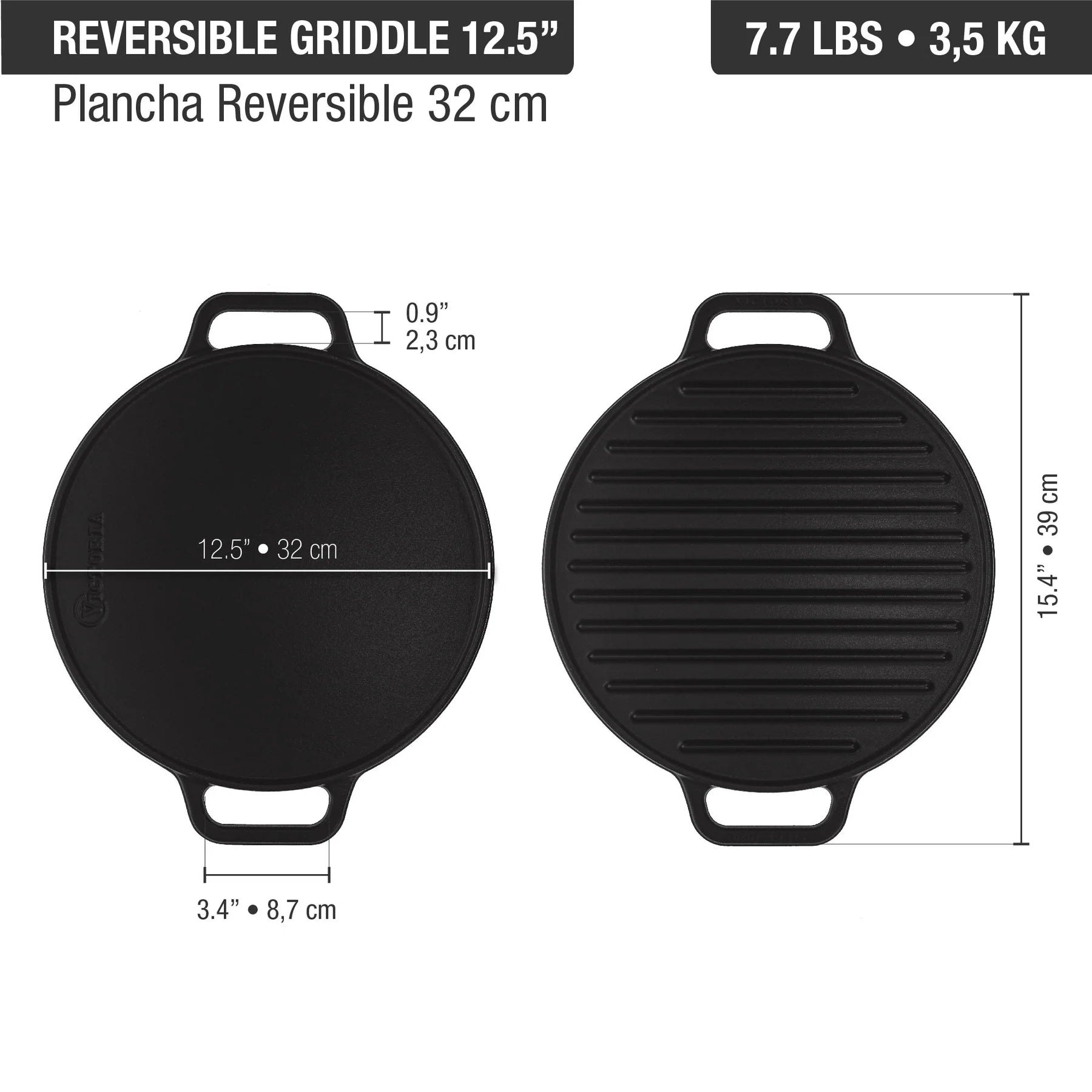Plancha Asadora Reversible Redondo Victoria de 32CM Hierro Fundido Curada