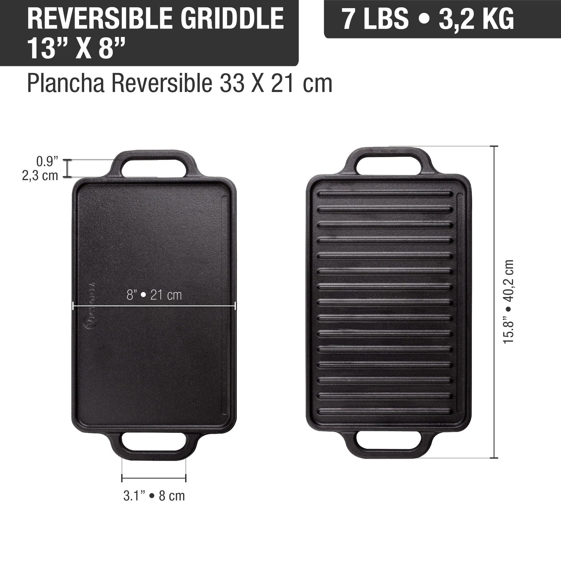 Plancha Asadora Reversible Victoria de 33x21cm Hierro Fundido Curada