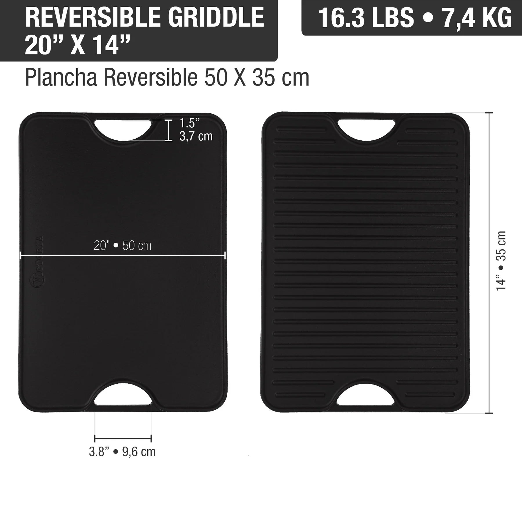 Plancha Asadora Reversible Victoria de 50x35cm Hierro Fundido Curada