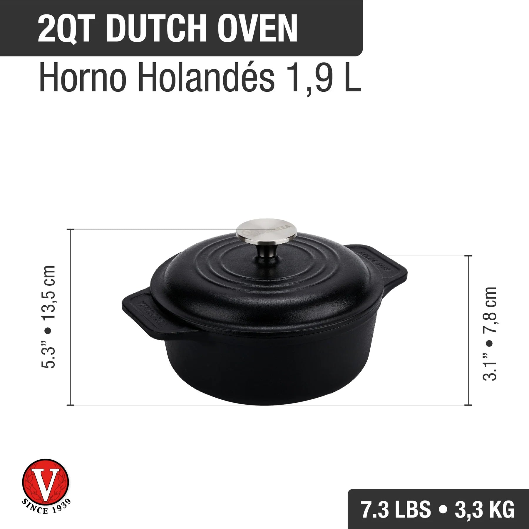 Olla Holandesa Victoria en Hierro Fundido Curada de 1.9 Litros