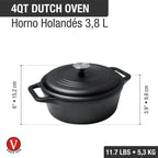 Olla Holandesa Victoria en Hierro Fundido Curada de 3.8 Litros