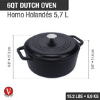 Olla Holandesa Victoria en Hierro Fundido Curada de 5.7 Litros