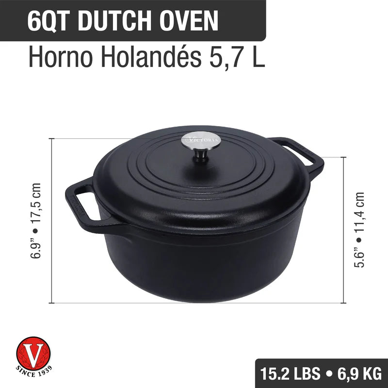 Olla Holandesa Victoria en Hierro Fundido Curada de 5.7 Litros