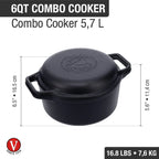 Olla Cooker Multi usos Victoria en Hierro Fundido Curada de 5.7 Litros