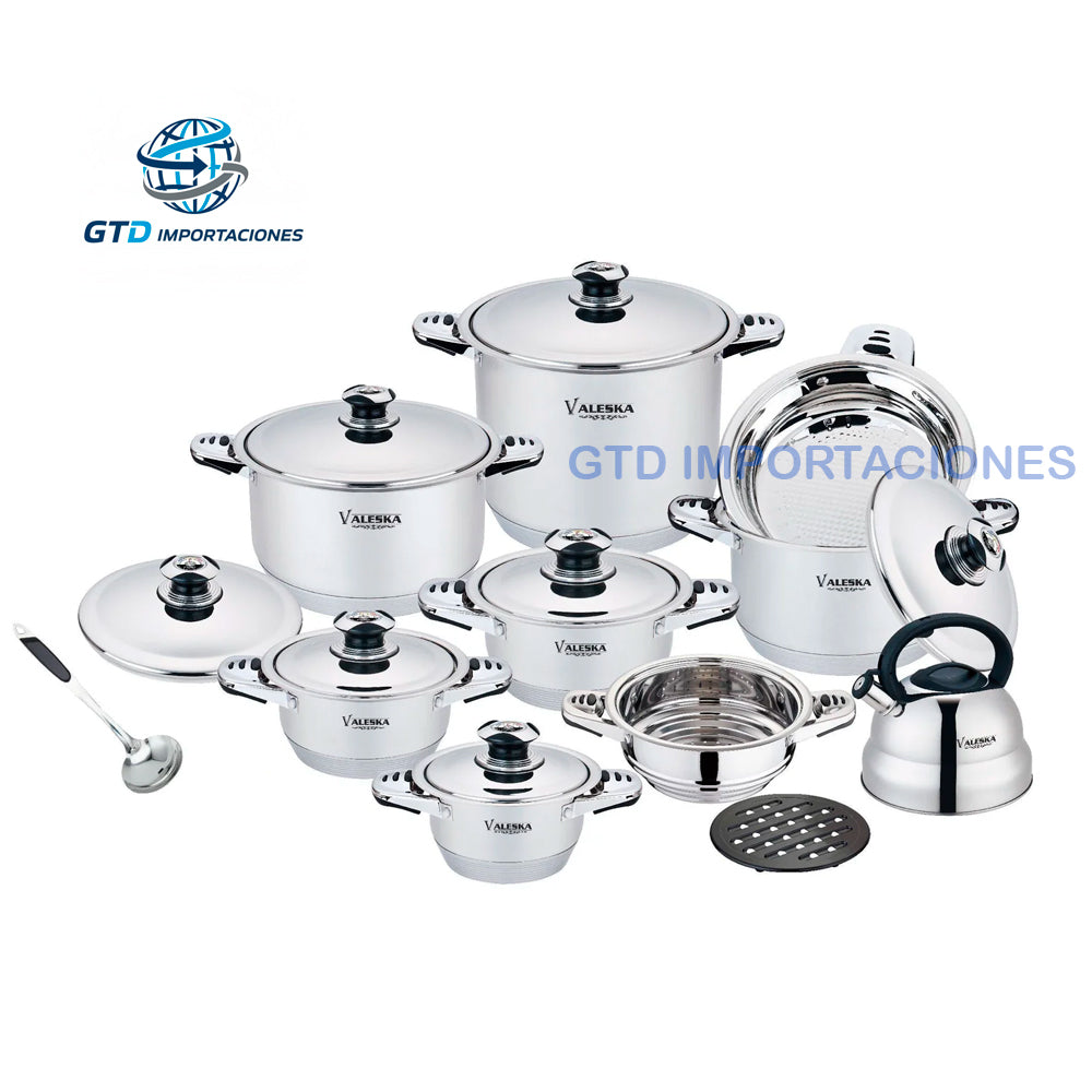 Juego de Ollas En Acero Quirúrgico Valeska De 17 Pcs VL-LUXURY17 Tapa de Acero