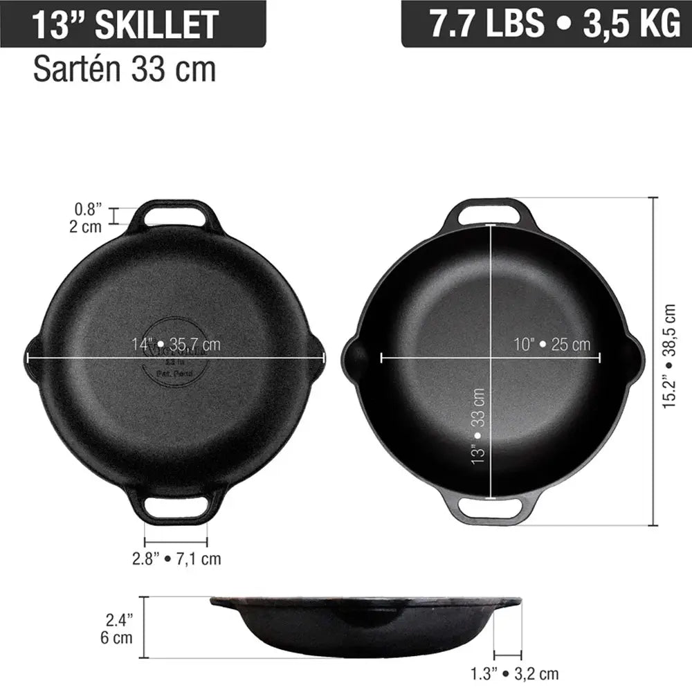 Sartén Paellera Victoria en Hierro Fundido Curada  33 cm - 3.5L