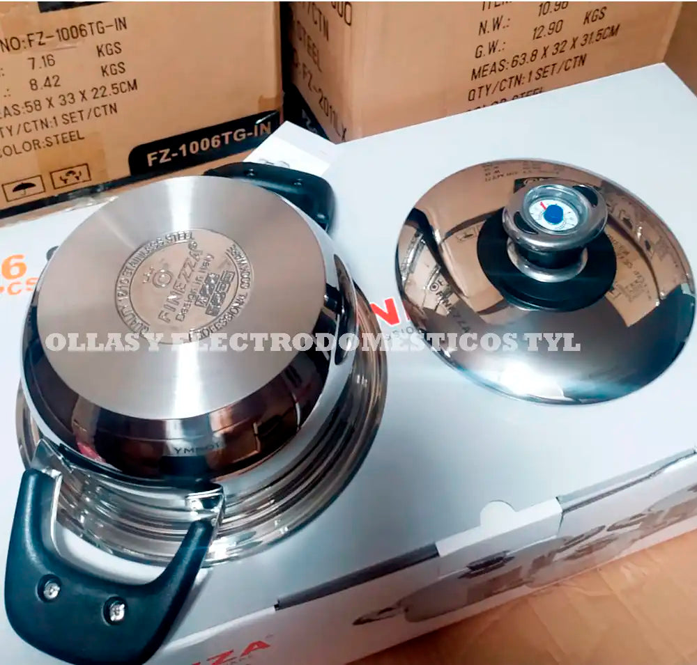 Juego De Ollas Finezza de 6 Piezas En Acero Inoxidable 18/10 con termostato FZ-605TS