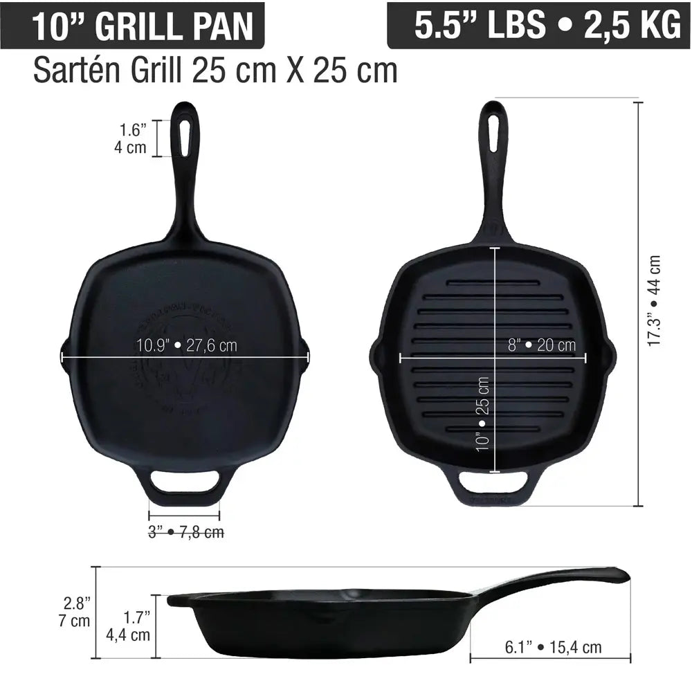 Sartén Grill Victoria en Hierro Fundido Curada de 25x25 cm