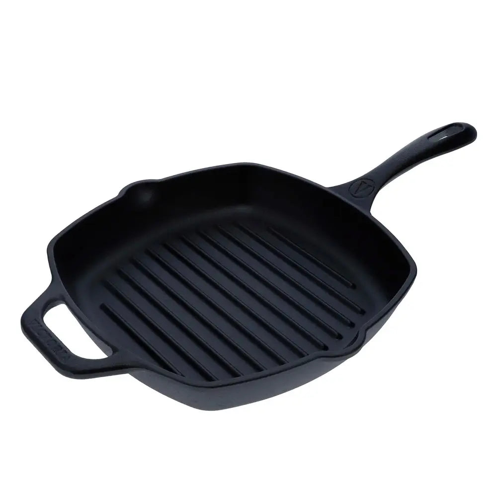 Sartén Grill Victoria en Hierro Fundido Curada de 25x25 cm