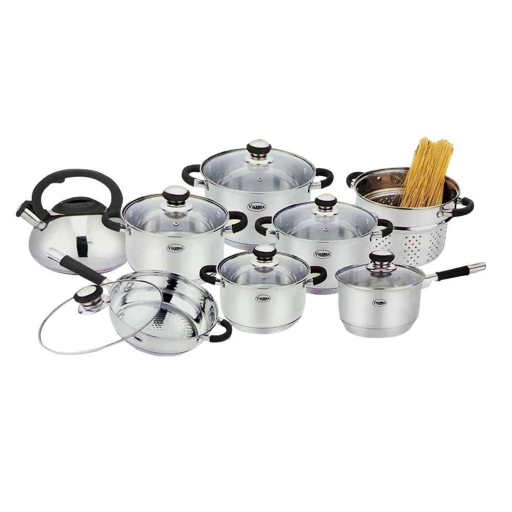 Juego De Ollas en Acero Quirúrgico Valeska de 15 Piezas  Tapa Vidrio
