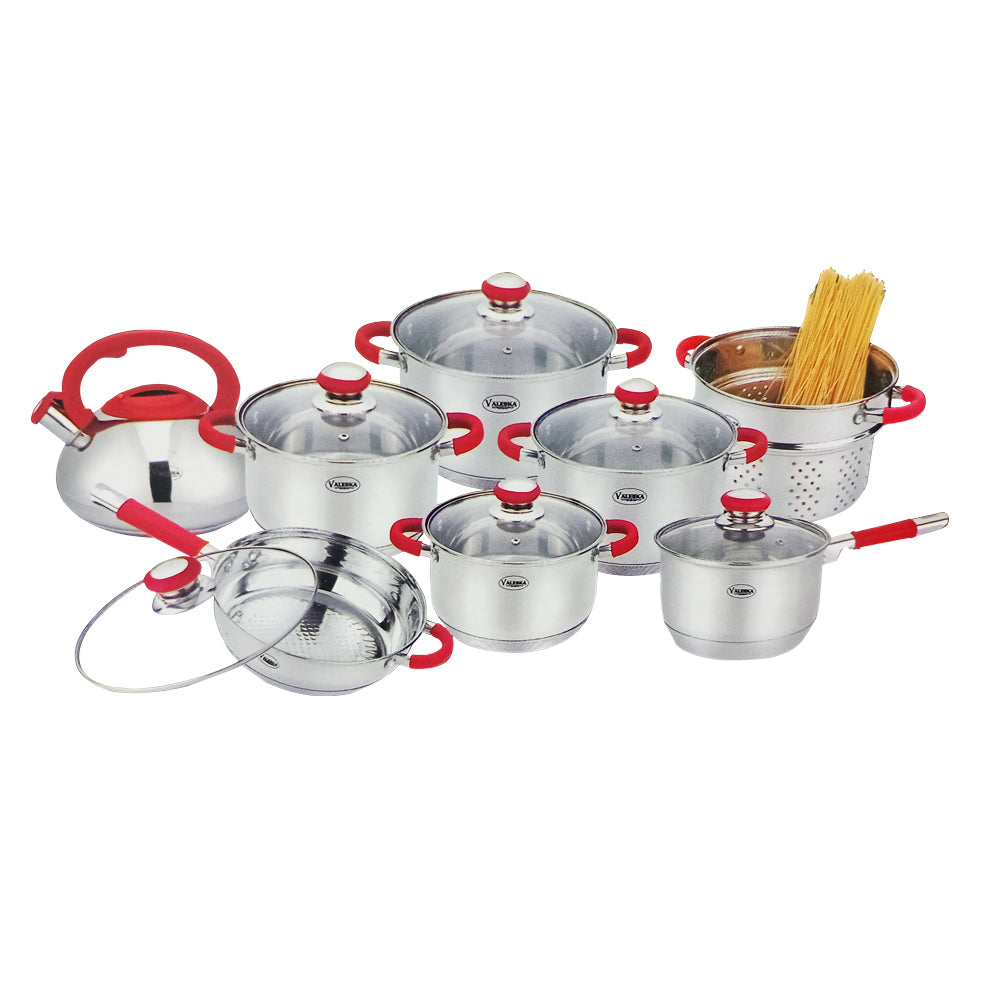 Juego De Ollas en Acero Quirúrgico Valeska de 15 Piezas  Tapa Vidrio
