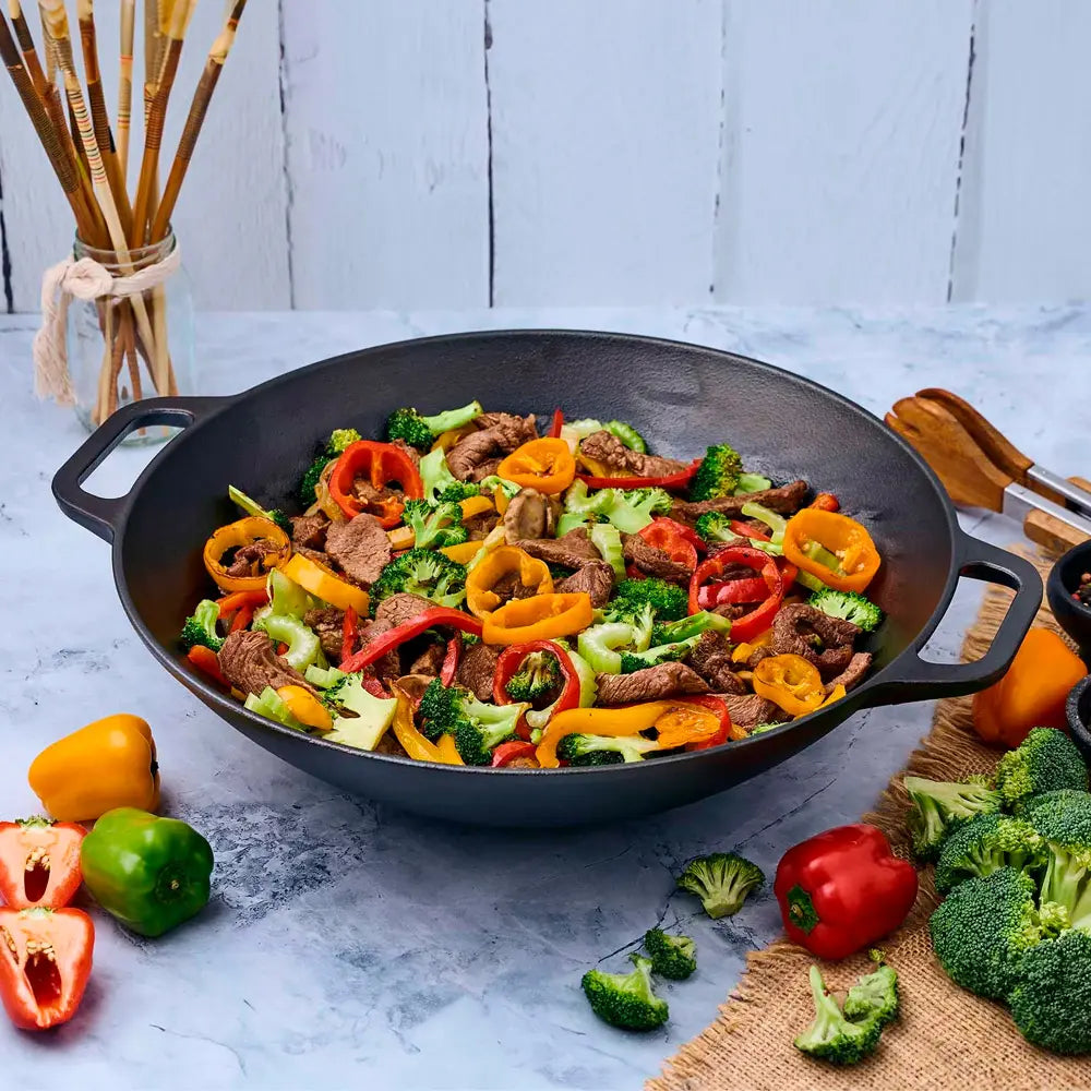 Sartén Wok Esmaltada Victoria en Hierro Fundido 35,5 cm - 5.8L