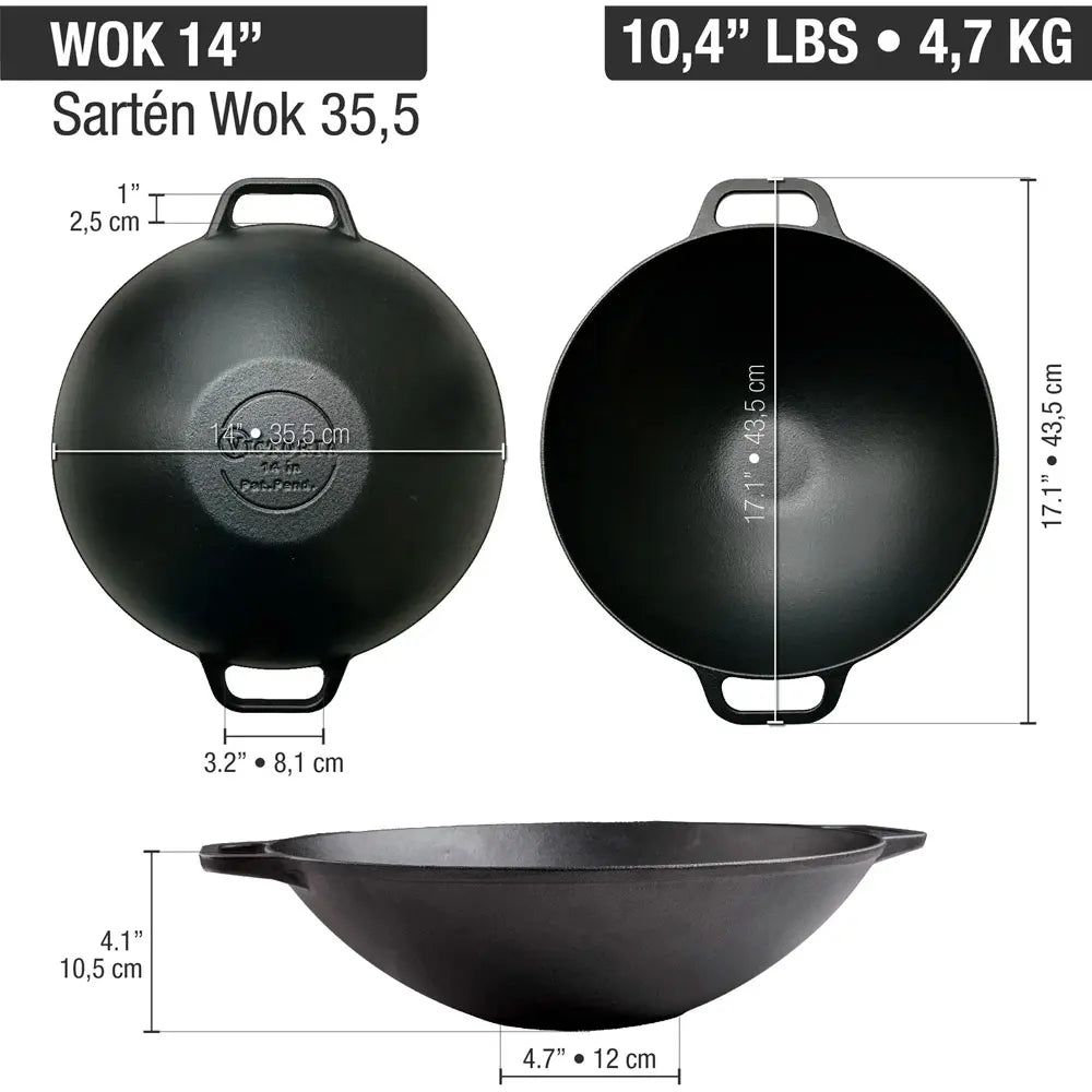 Sartén Wok Esmaltada Victoria en Hierro Fundido 35,5 cm - 5.8L
