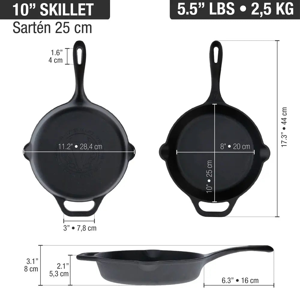 Sartén Victoria en Hierro Fundido Curada de 25 cm - 2.1L