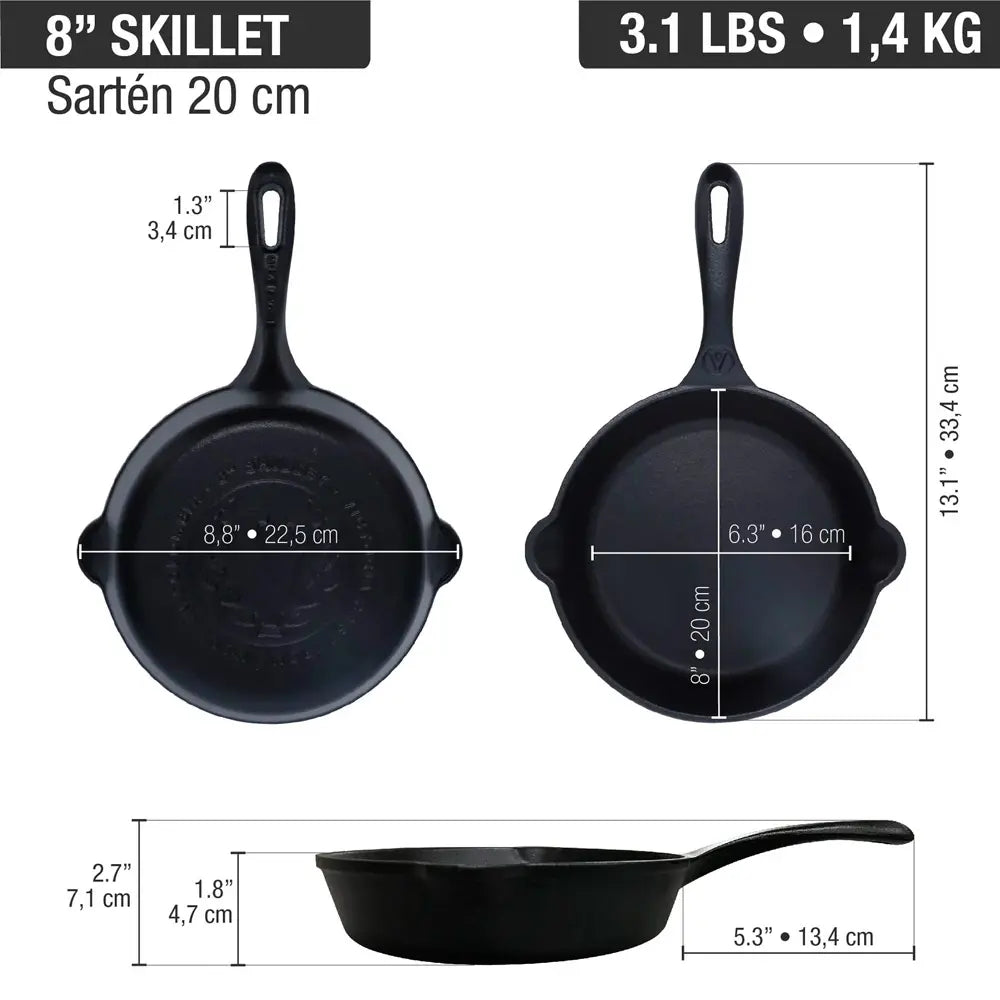Sartén Victoria en Hierro Fundido Curada de 20 cm - 1.1L