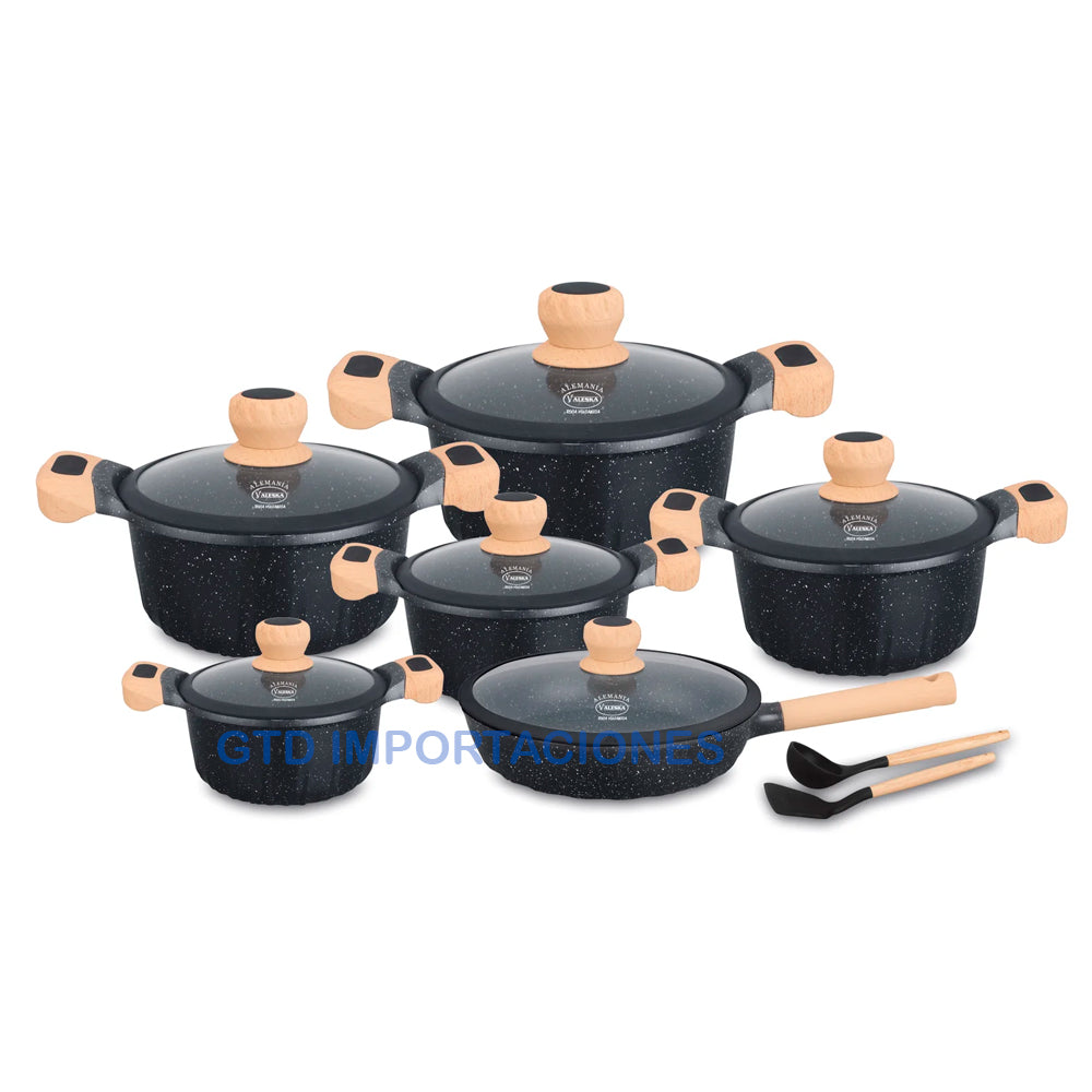 Juego De Ollas En Roca Volcánica Con Granito Valeska De 10 Piezas VL-LILY12
